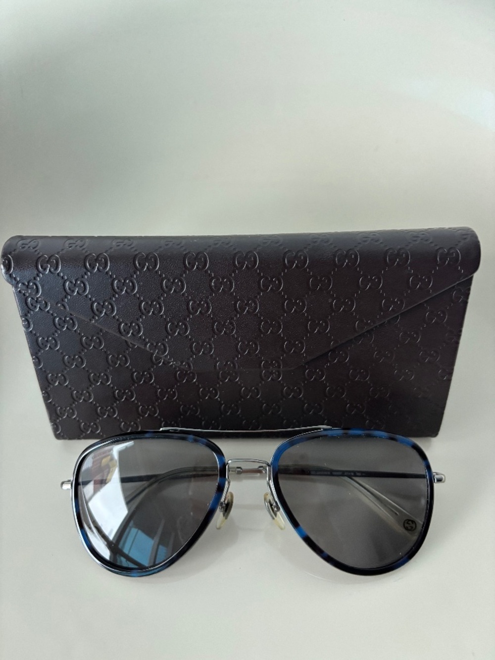 Gucci Blue Havana Metal Aviator Sunglasses